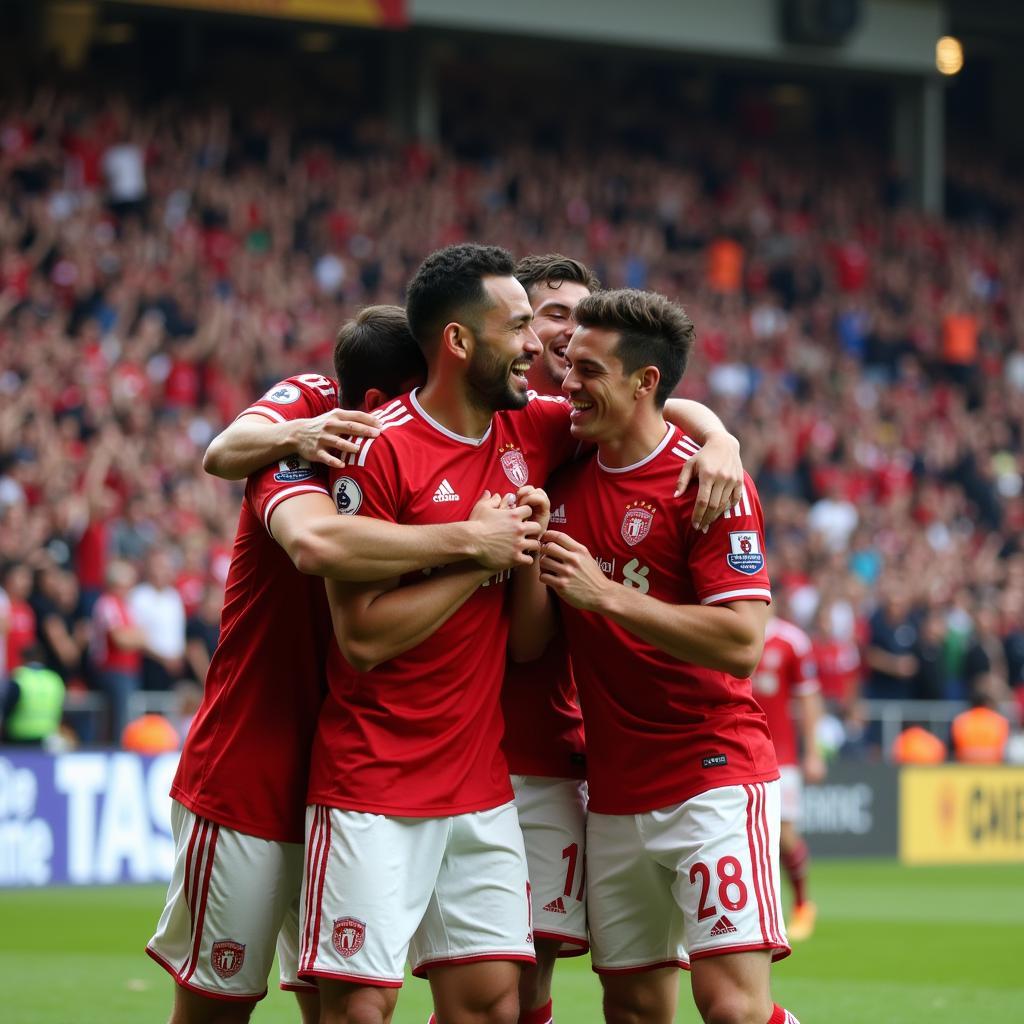 Yamal celebrating a goal with teammates