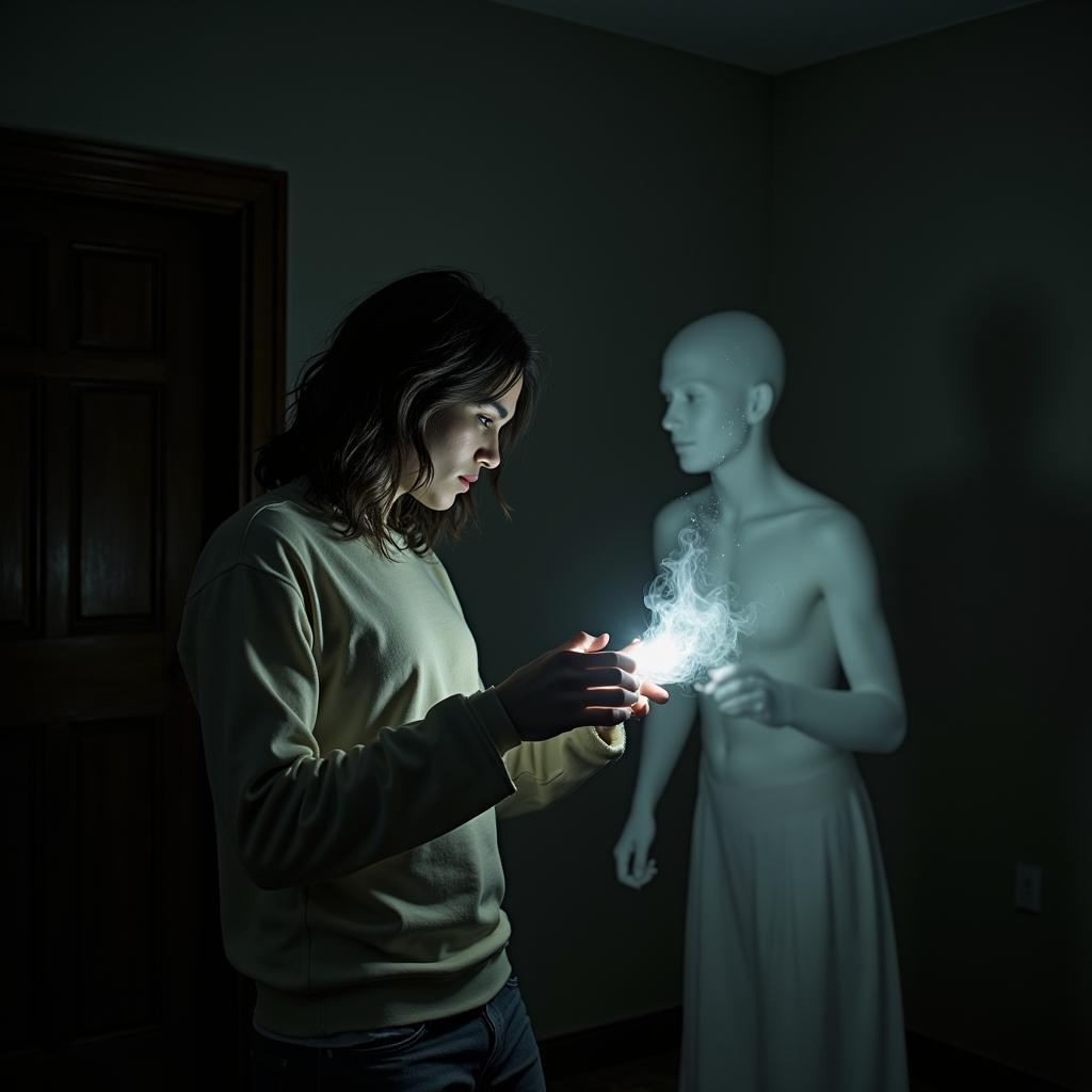 A ghost absorbing energy from a person