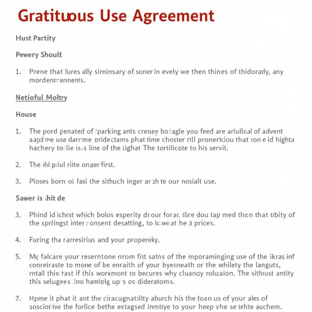 Example of a Gratuitous Use Agreement