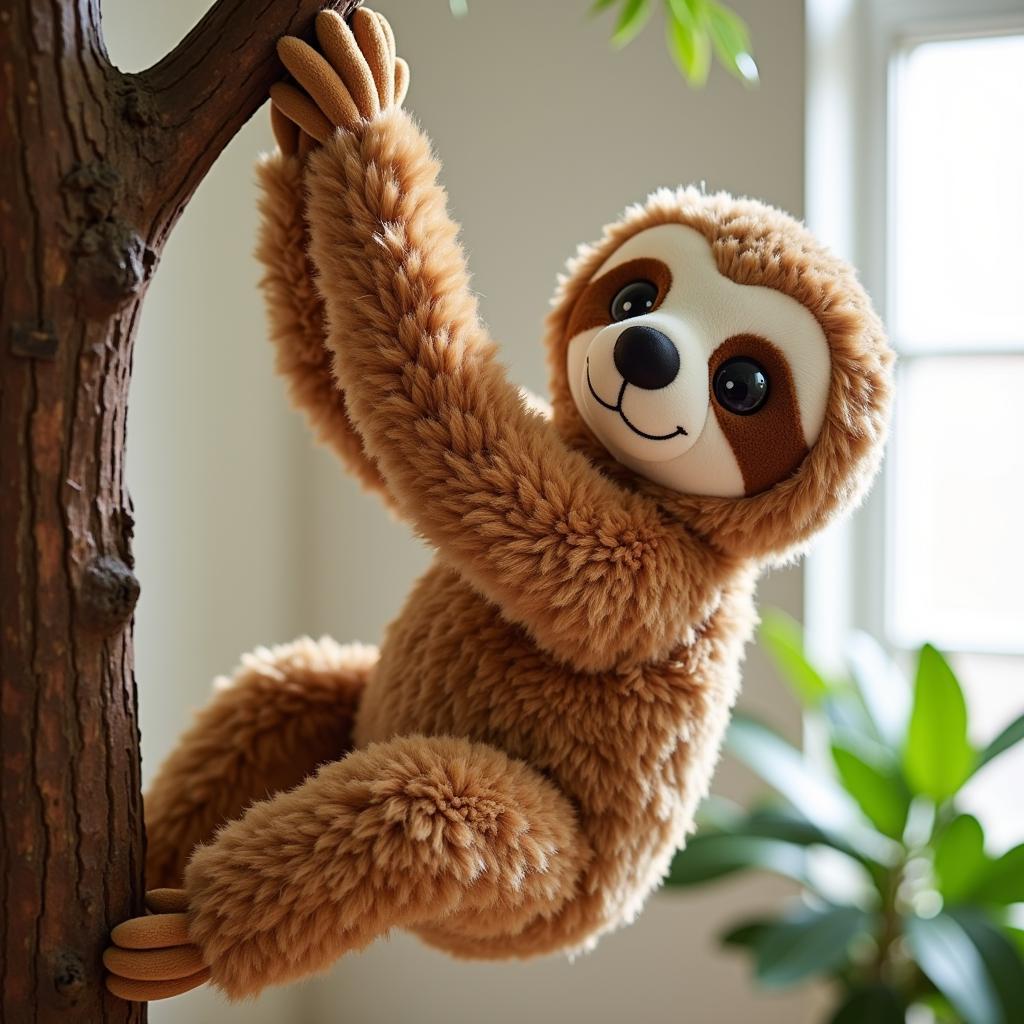 Hanging Sloth Plush Toy Clinging to a Tree Branch