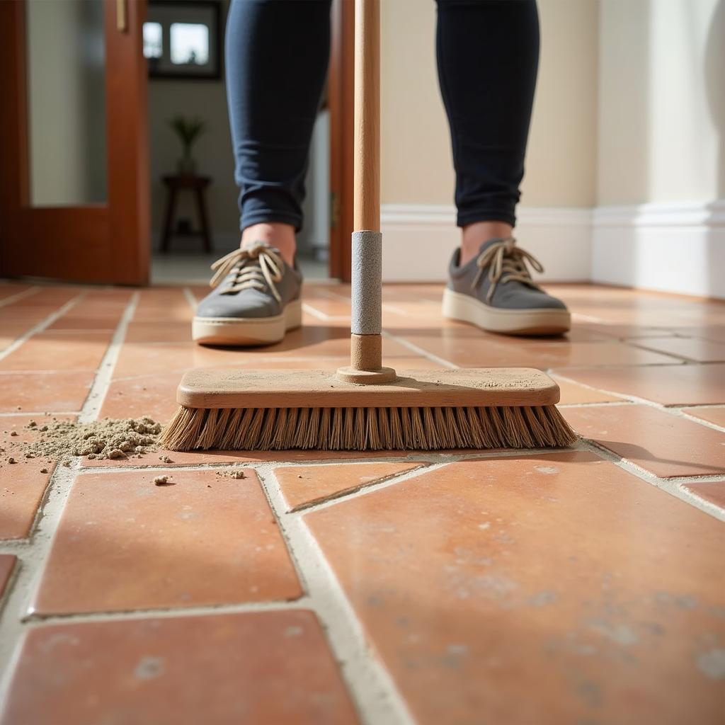 Maintaining a Herringbone Tile Entryway