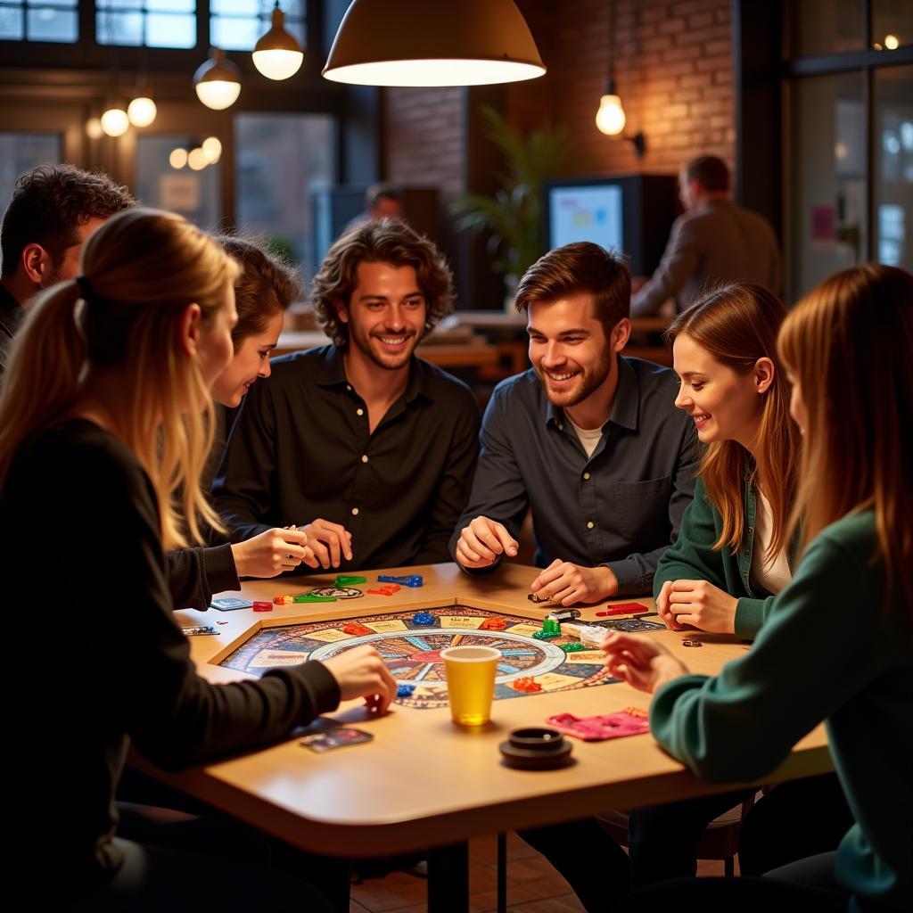 Group of Friends Enjoying a Game on a Hexagon Table