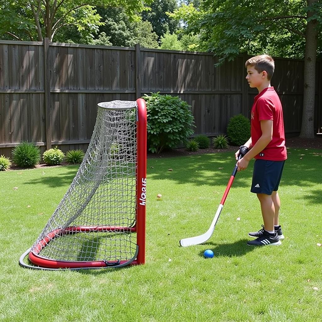 Practicing with a Hockey Goal Shooting Trainer