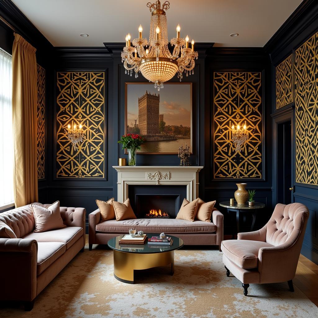 Hollywood Regency Wallpaper in a Living Room