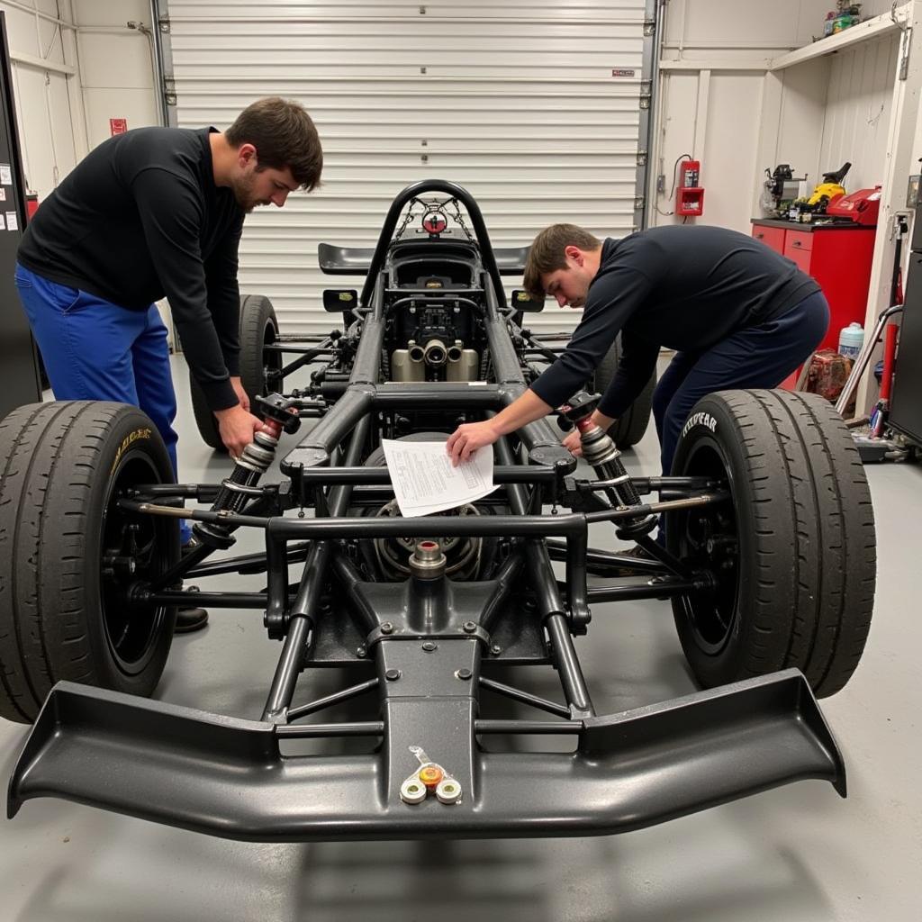 Installing wheelie bars on a racecar