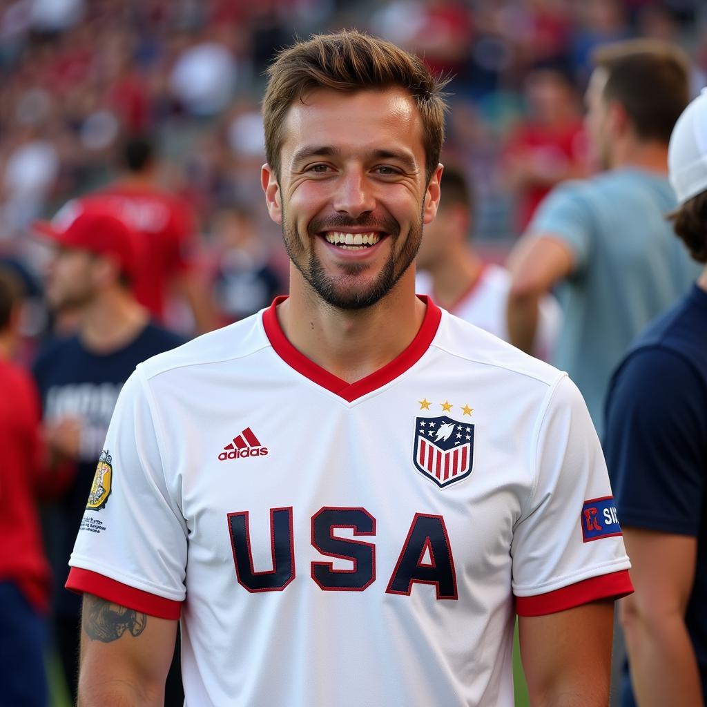 A fan proudly wearing a Jack Hughes USA jersey