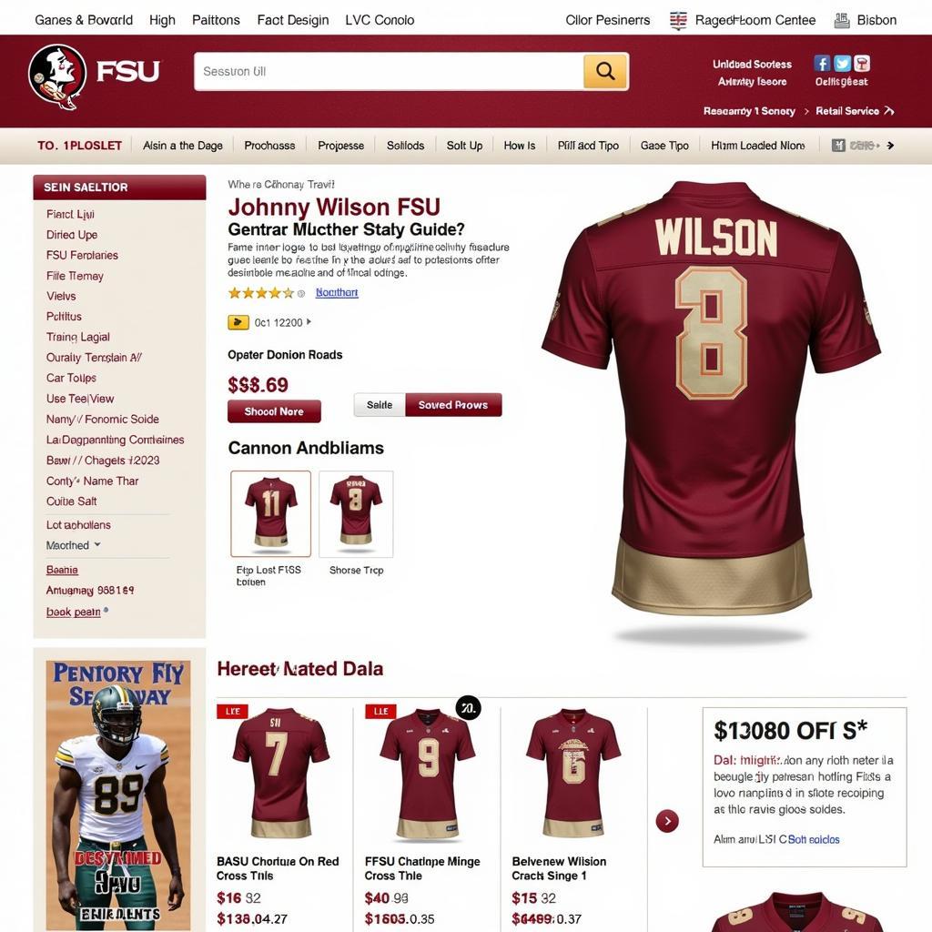 Online and retail stores selling Johnny Wilson FSU jerseys.