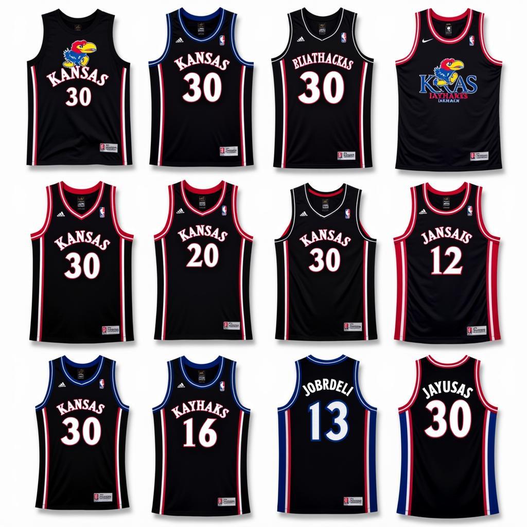 Different variations of the Kansas Jayhawks black jerseys