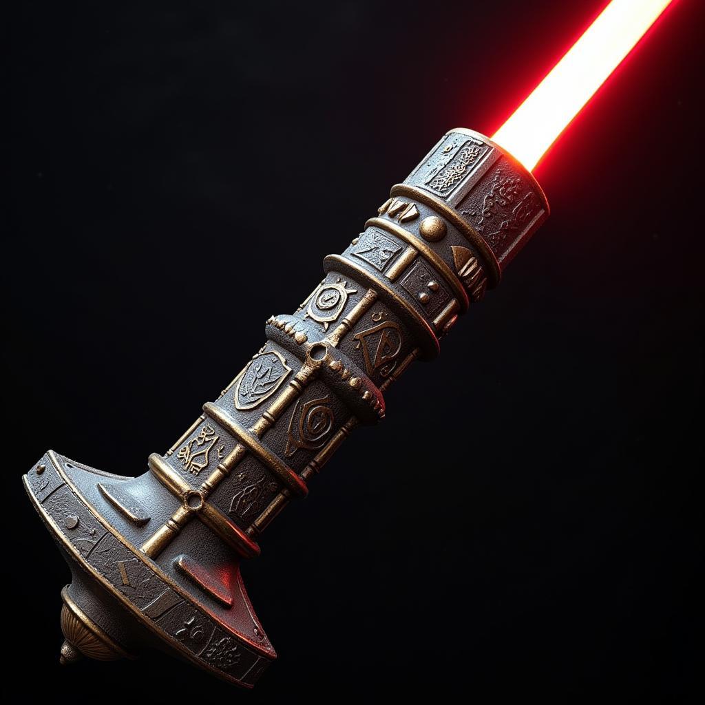 Close-up view of Kelleran Beq's lightsaber hilt