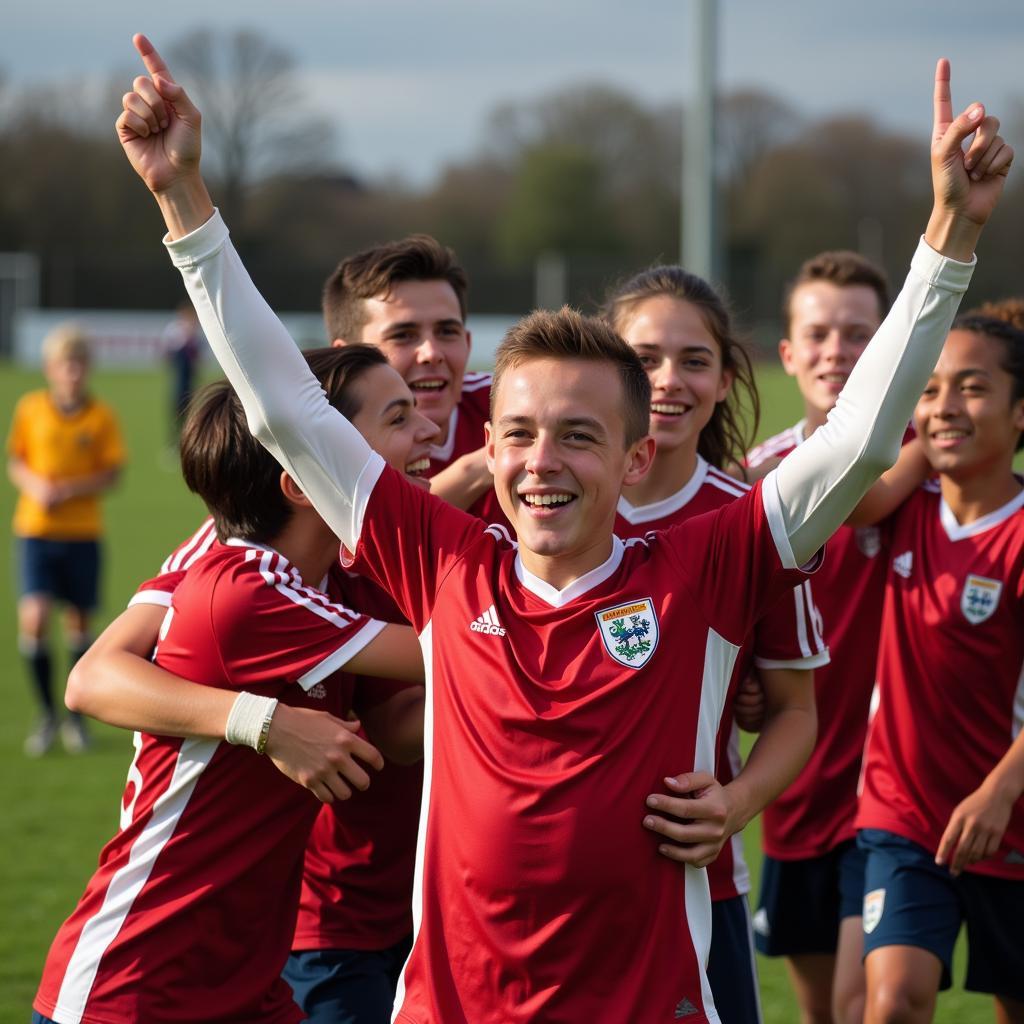 Kevin Komar celebrating a goal with his teammates