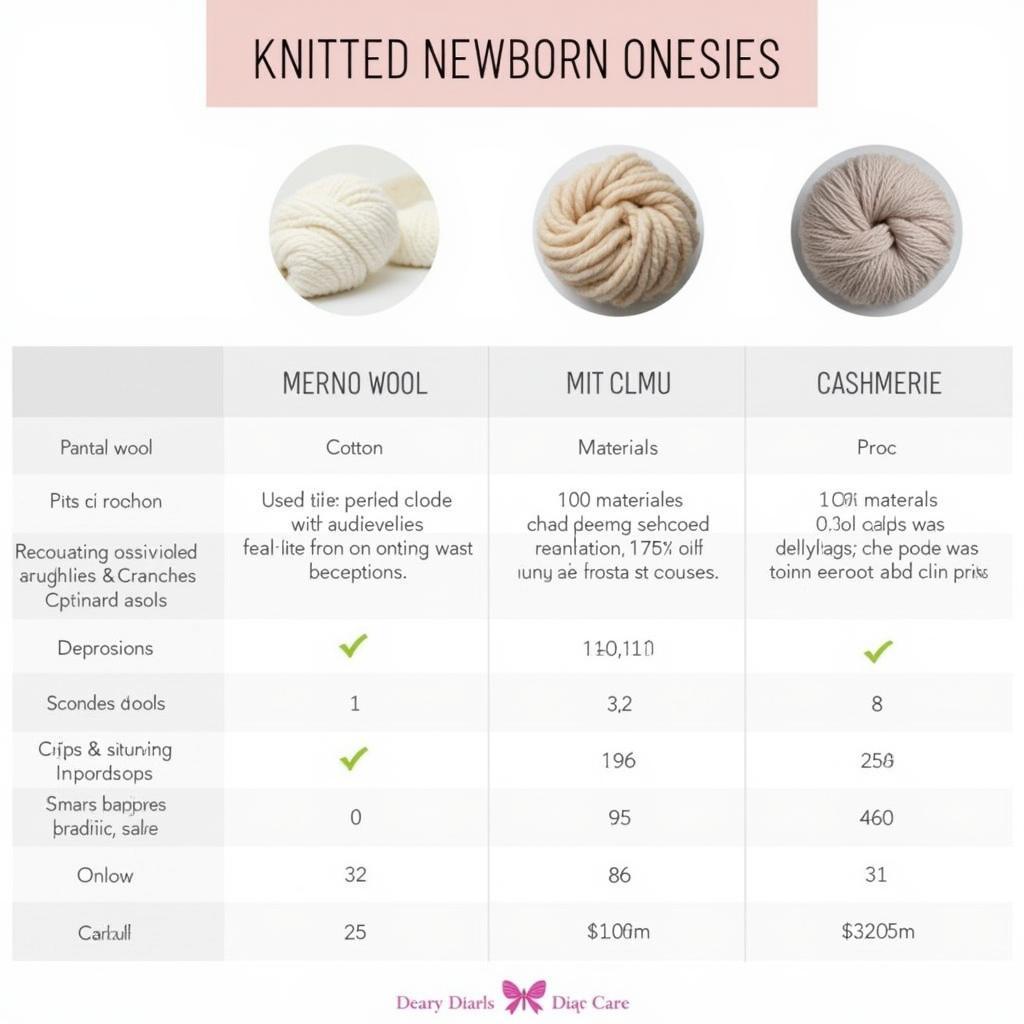 Comparison of different materials for knitted newborn onesies.