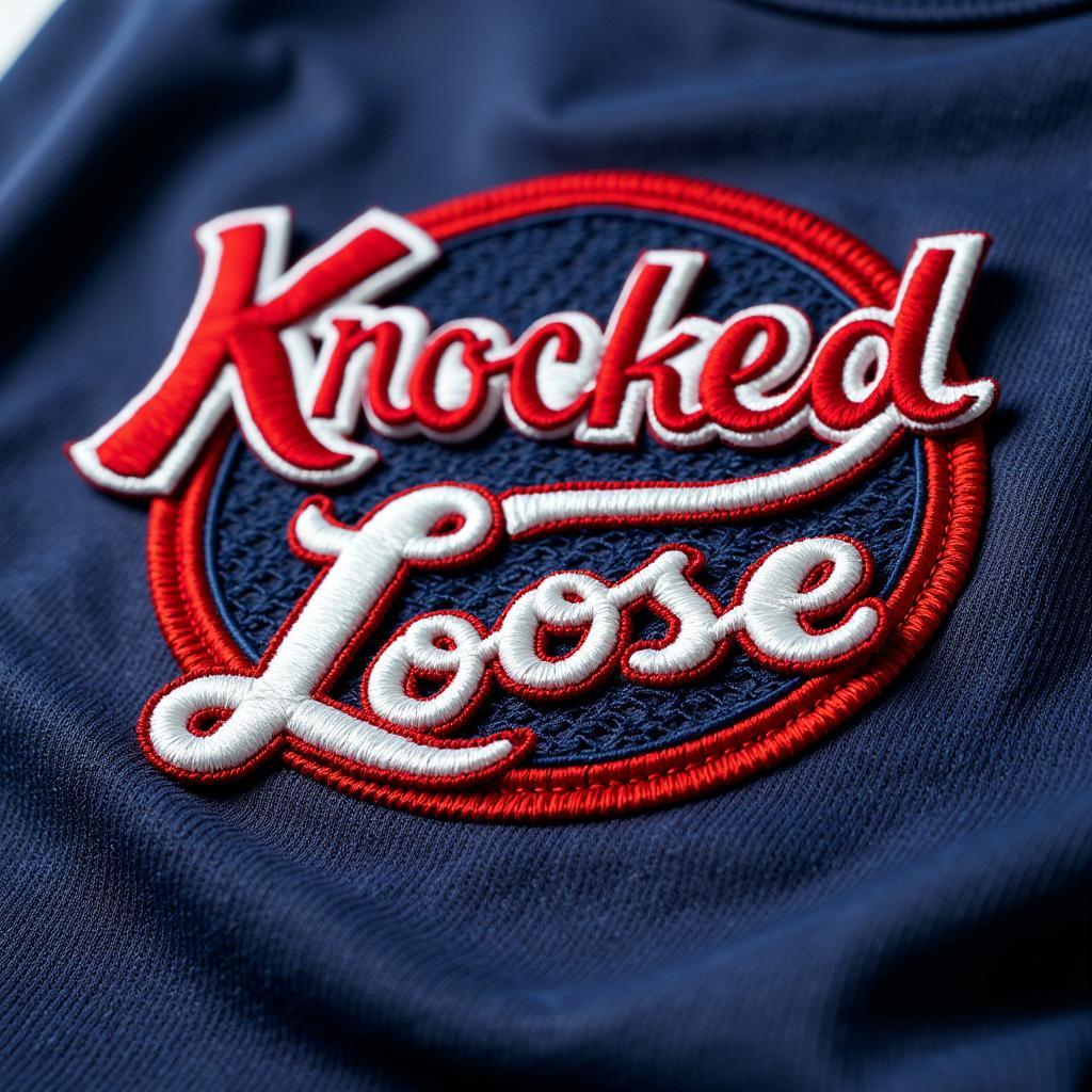 Close-up of a Knocked Loose hockey jersey, showcasing the design and quality.