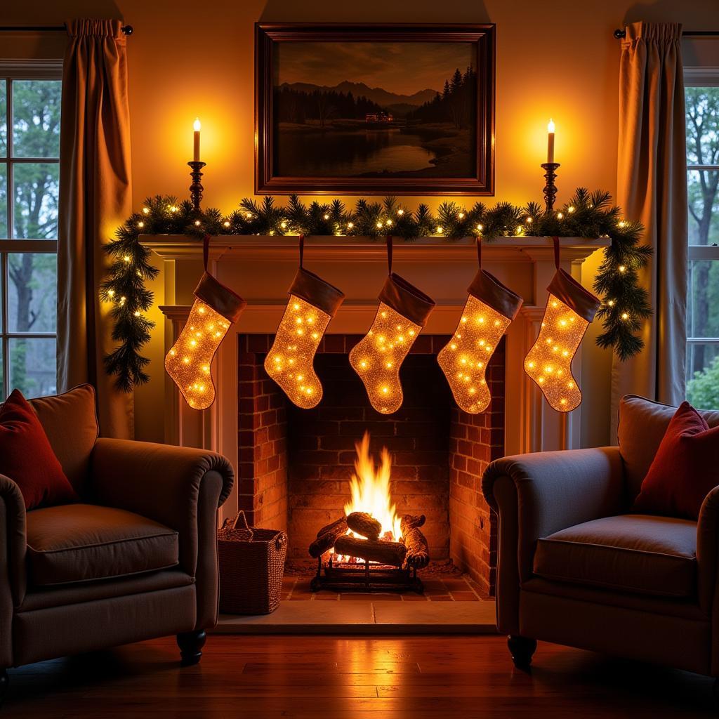 Lighted Stockings on a Mantelpiece