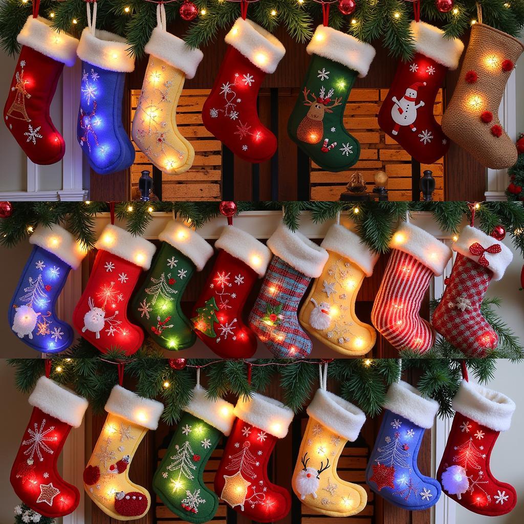 Variety of Lighted Christmas Stockings