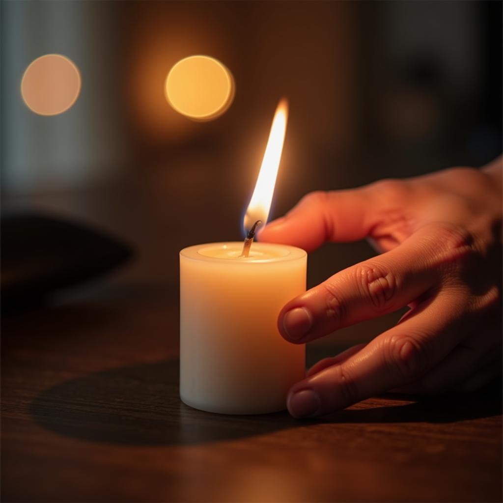 Lighting a grief candle as a ritual of remembrance