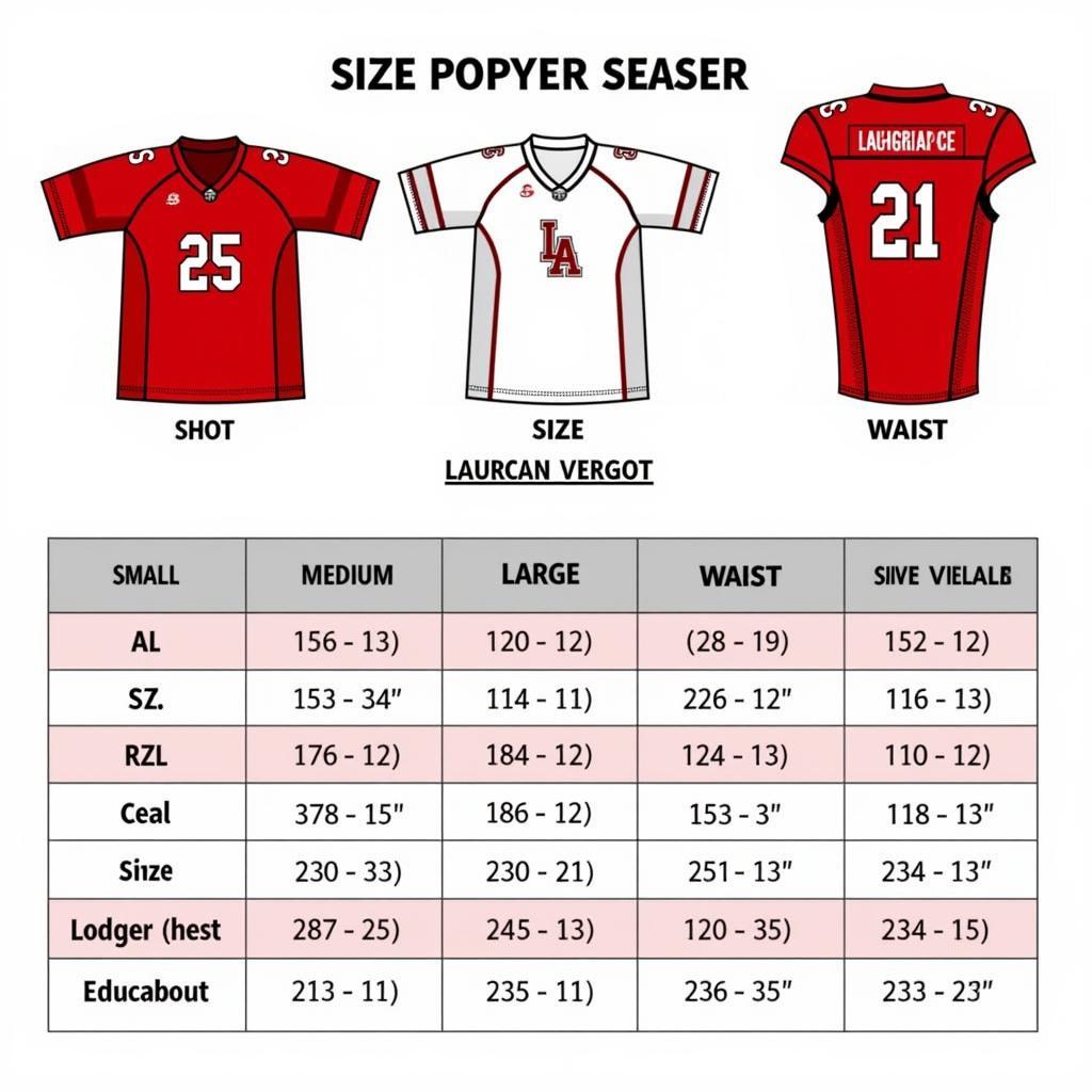 Louisiana Lafayette Football Jersey Sizing Chart