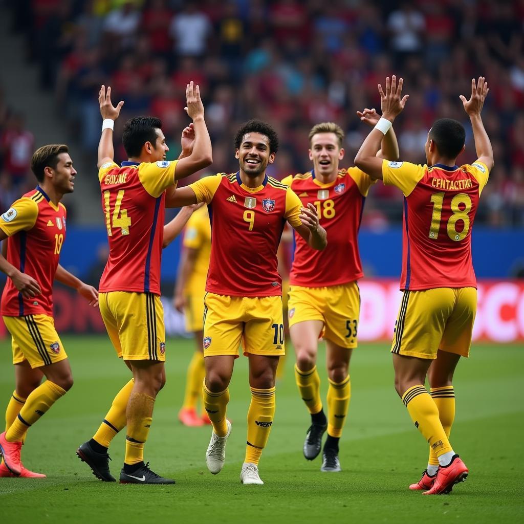 Lucas Chile celebrating a goal with his teammates, highlighting his impact and contribution to the team's success.