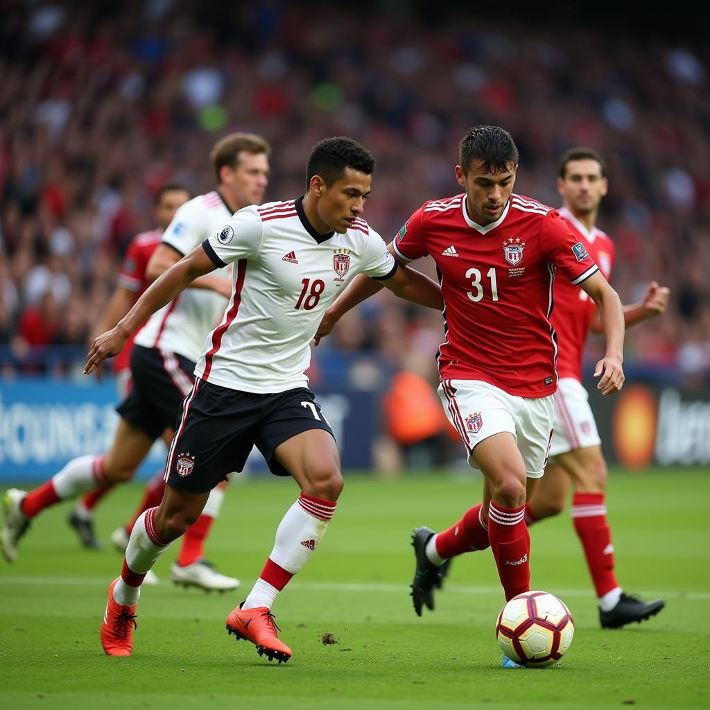 Lucas Chile demonstrating his exceptional dribbling skills during a match, weaving through defenders with precision and agility.