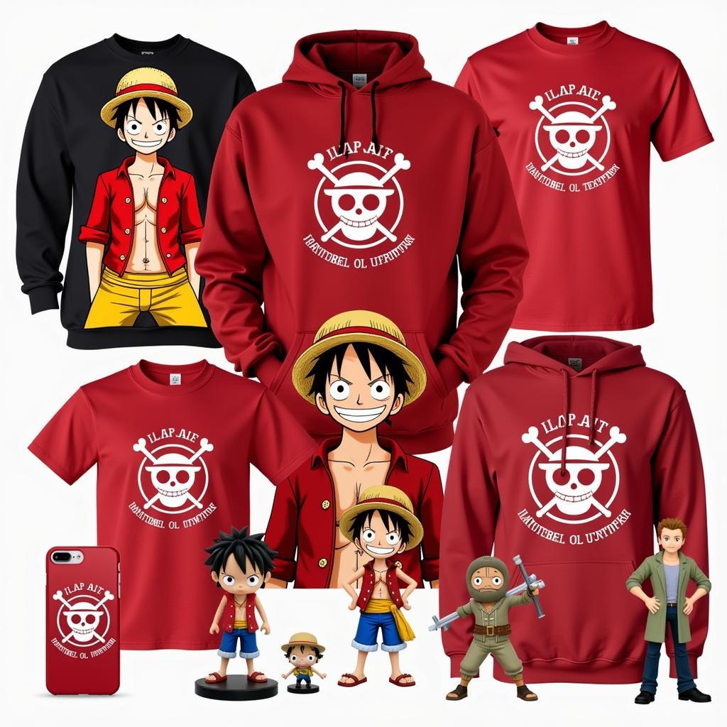 Various merchandise featuring Luffy's red shirt