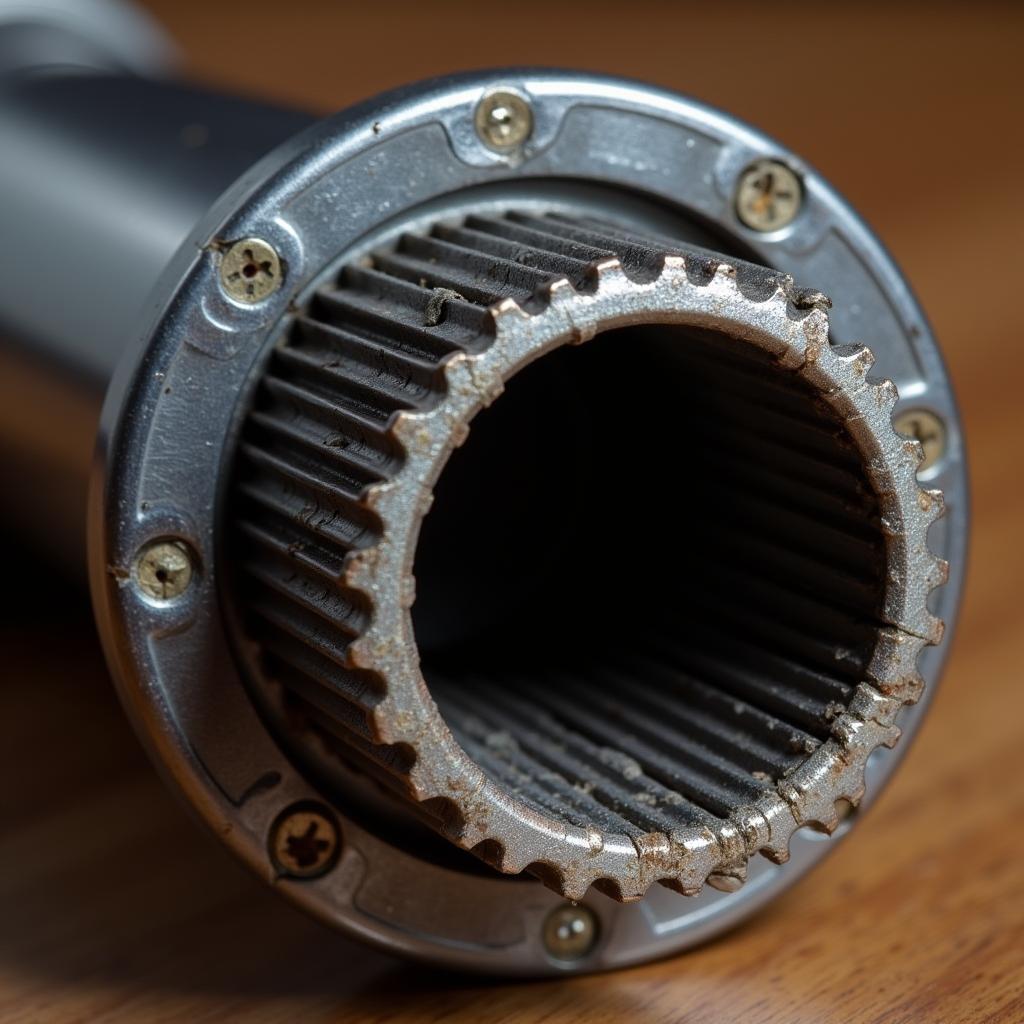 Close-up view of an M3 grease gun barrel showing its rifling and overall condition