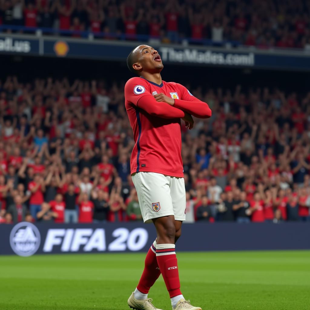 Kylian Mbappé performing his signature goal celebration in FIFA 20.