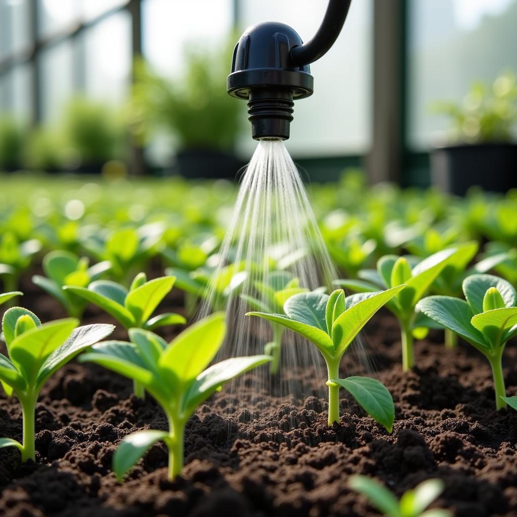 Micro Sprinkler Watering Seedlings in Greenhouse