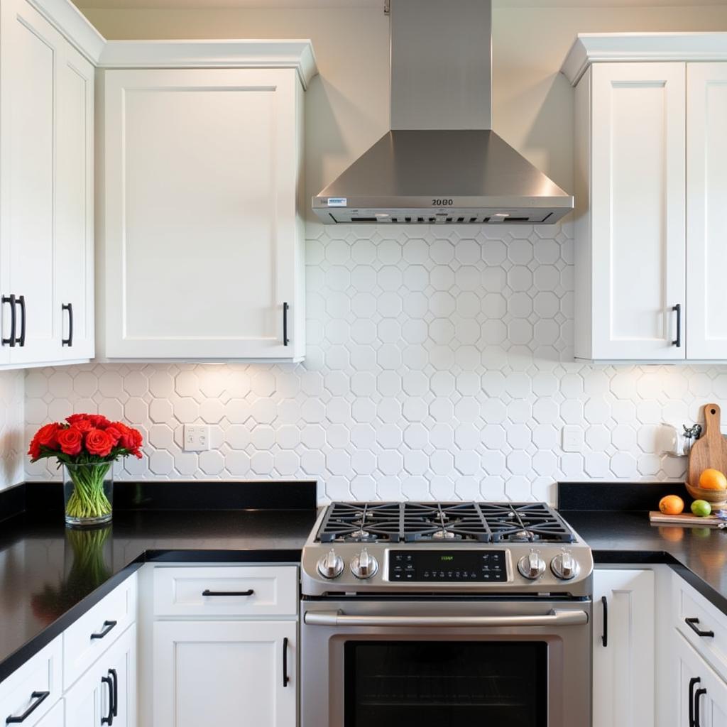 Modern kitchen with a quatrefoil tile backsplash