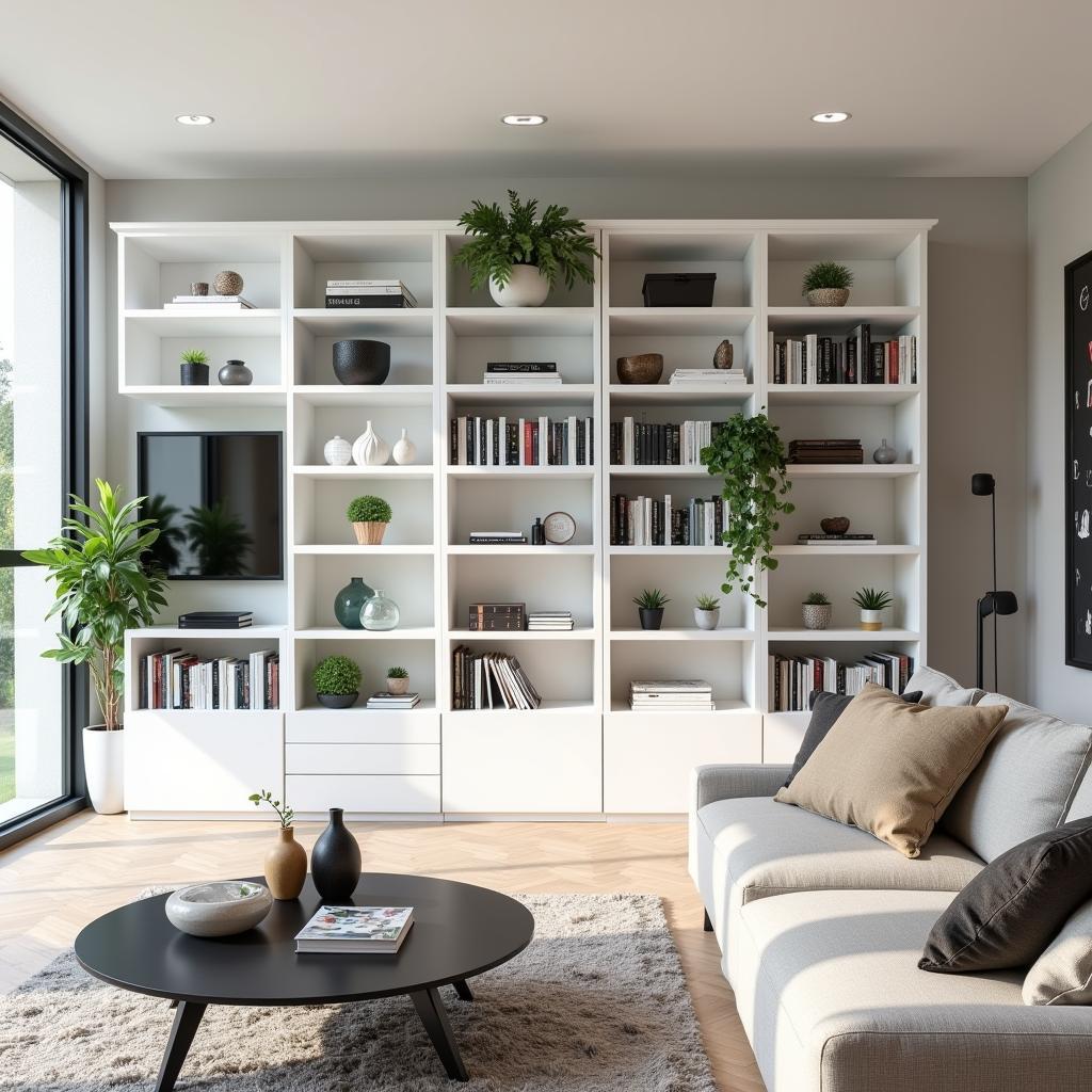 Modern Modular Bookcase System in a Living Room