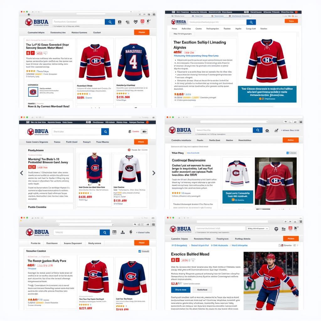 A collage of screenshots showcasing reputable online retailers selling Montreal Canadians jerseys.