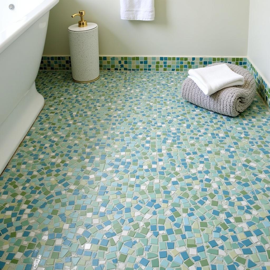 Mosaic tile flooring in a rustic cottage bathroom