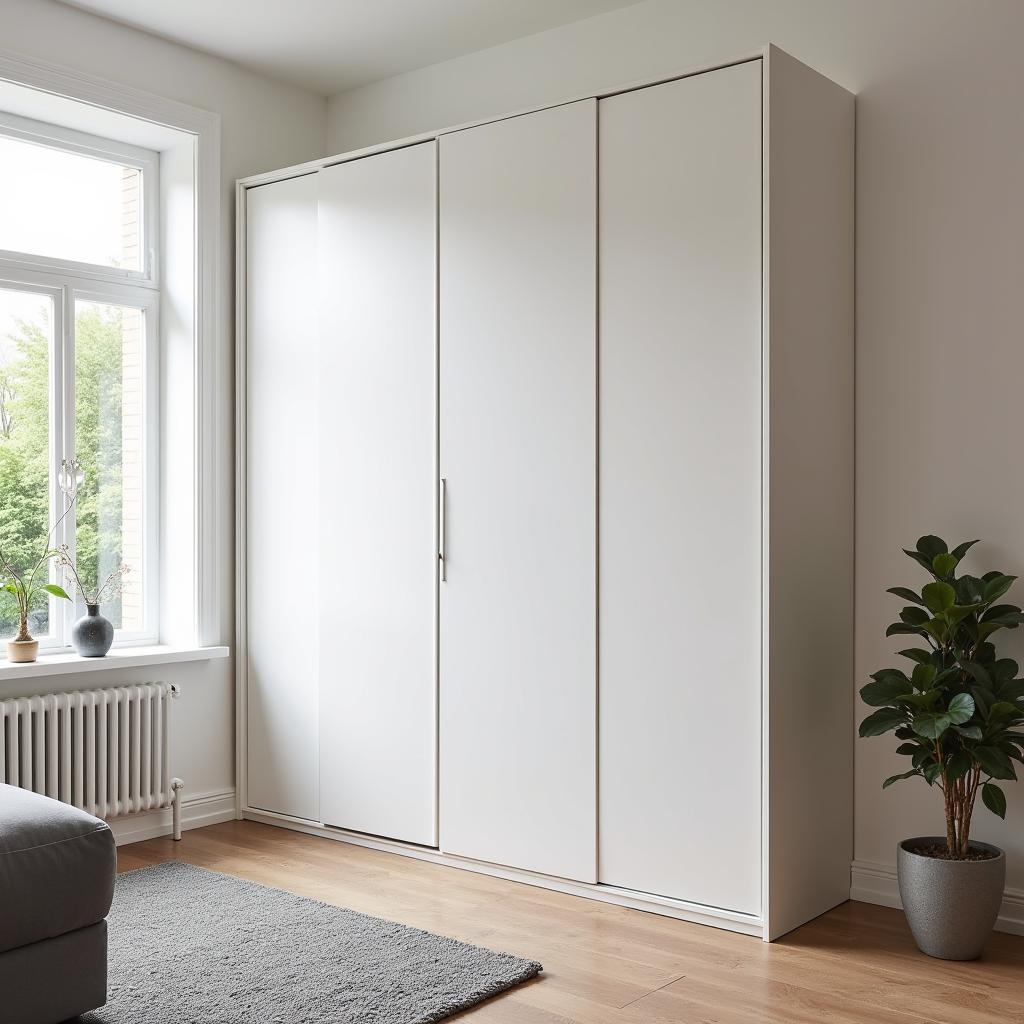 Murphy bed neatly tucked away in a modern small apartment