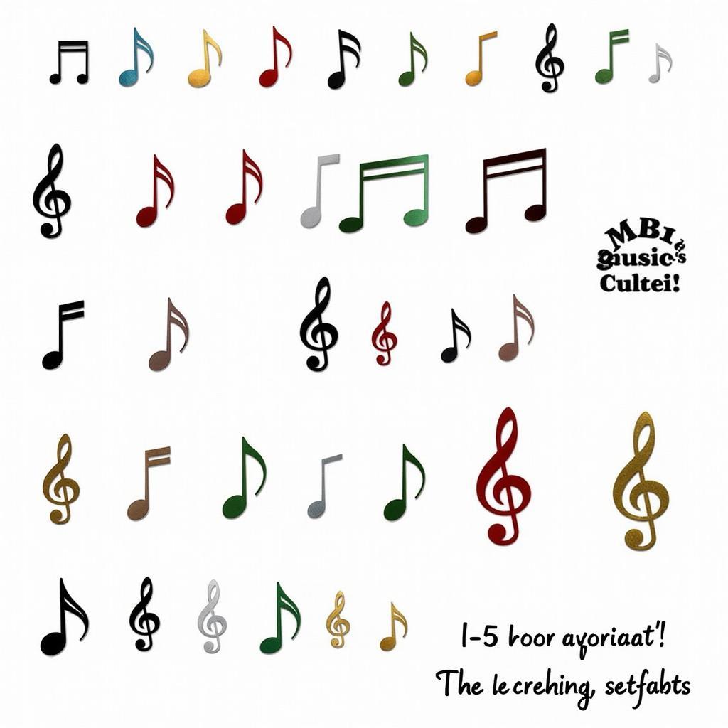 A variety of music notes wall art decals in different styles and sizes.