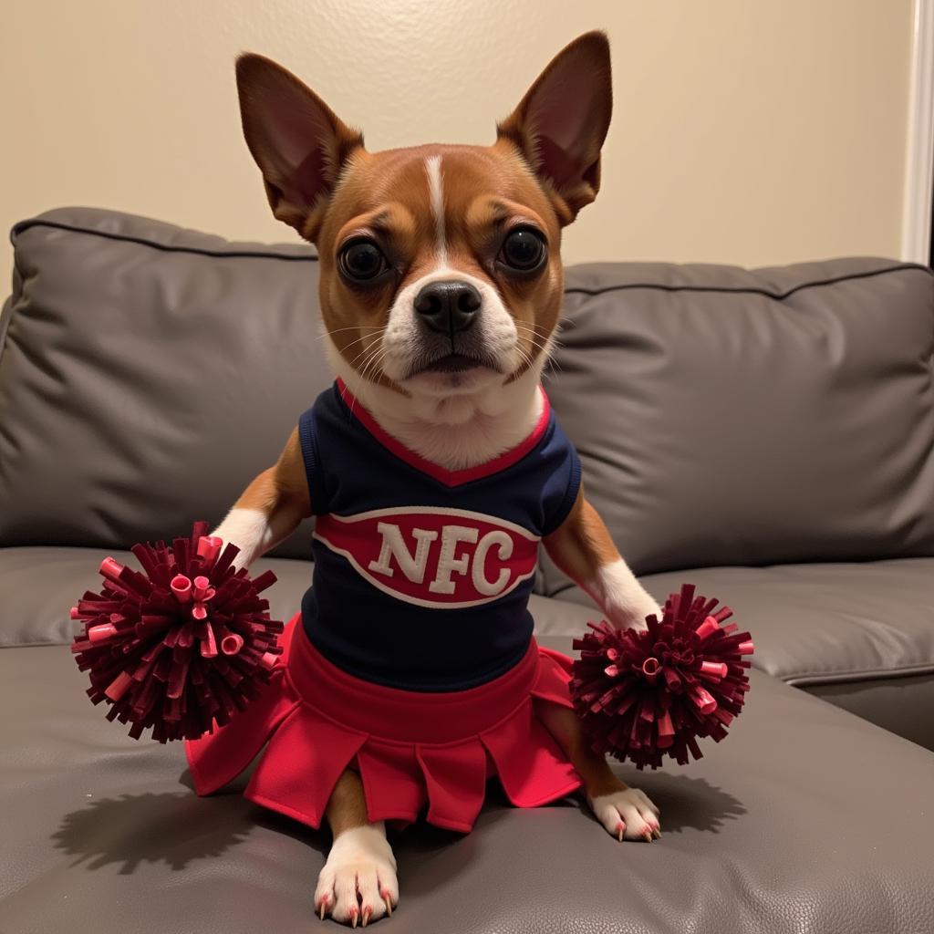 Dog wearing a cheerleader outfit