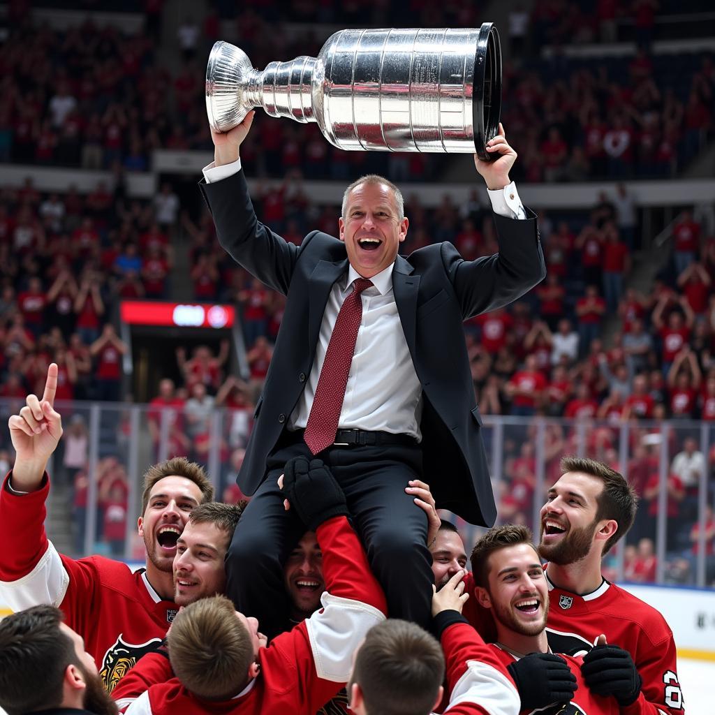 NHL Coach Celebrating Stanley Cup Win