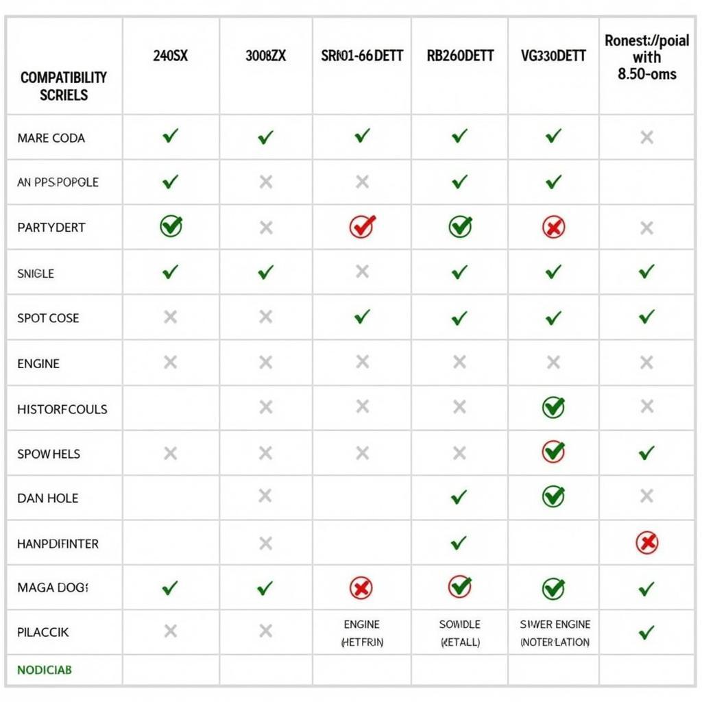 Example of a Nissan Engine Swap Compatibility Chart