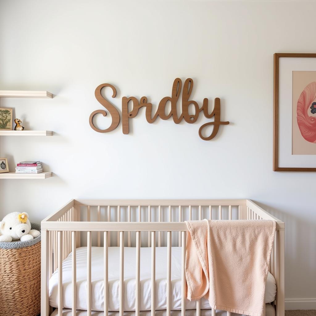 Nursery name sign placement ideas above a crib