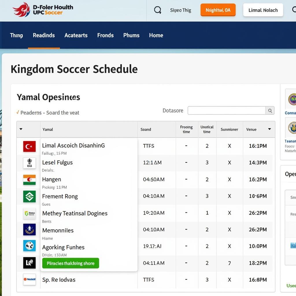 Official Team Website Showing Kingdom Soccer Schedule