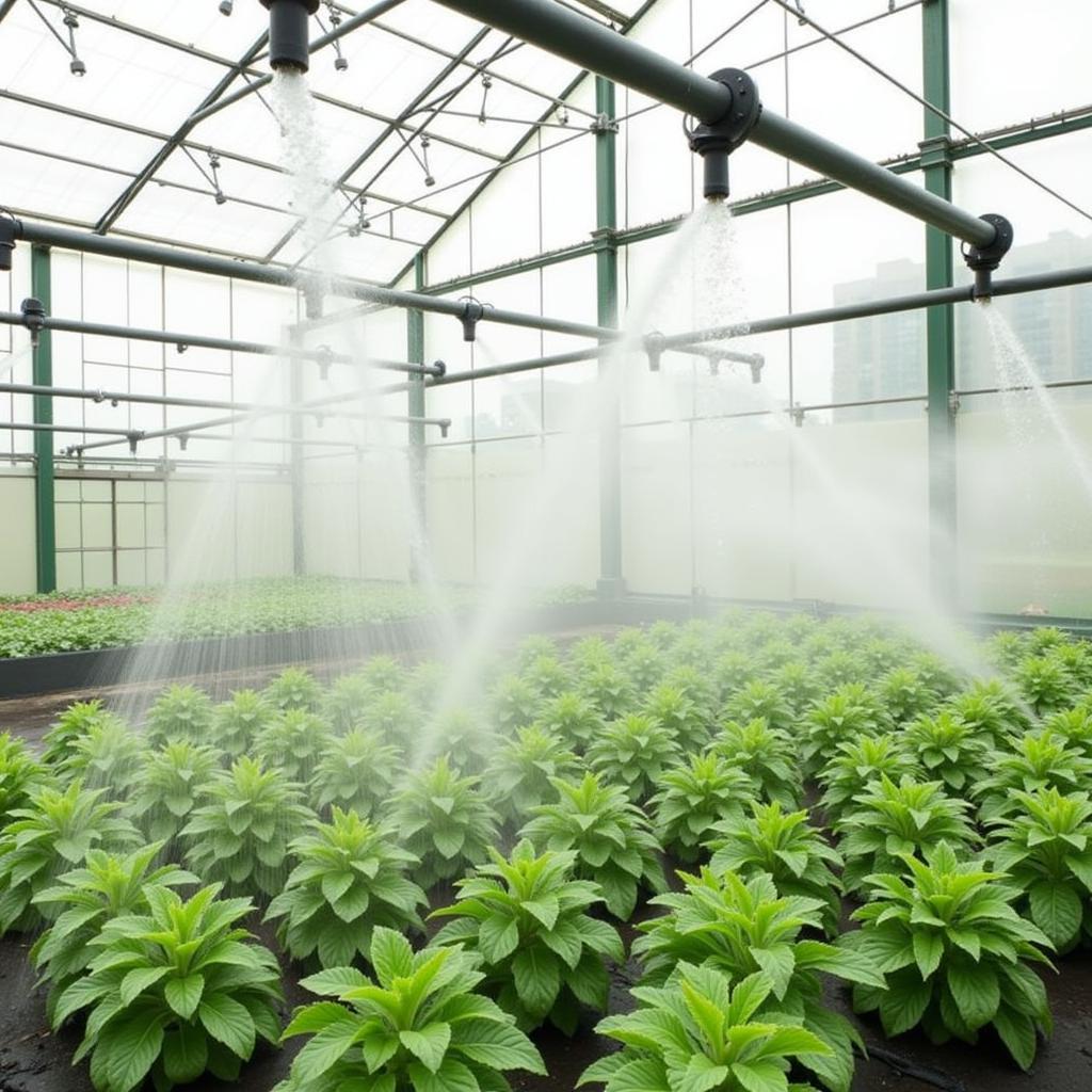 Overhead Sprinkler System in a Greenhouse