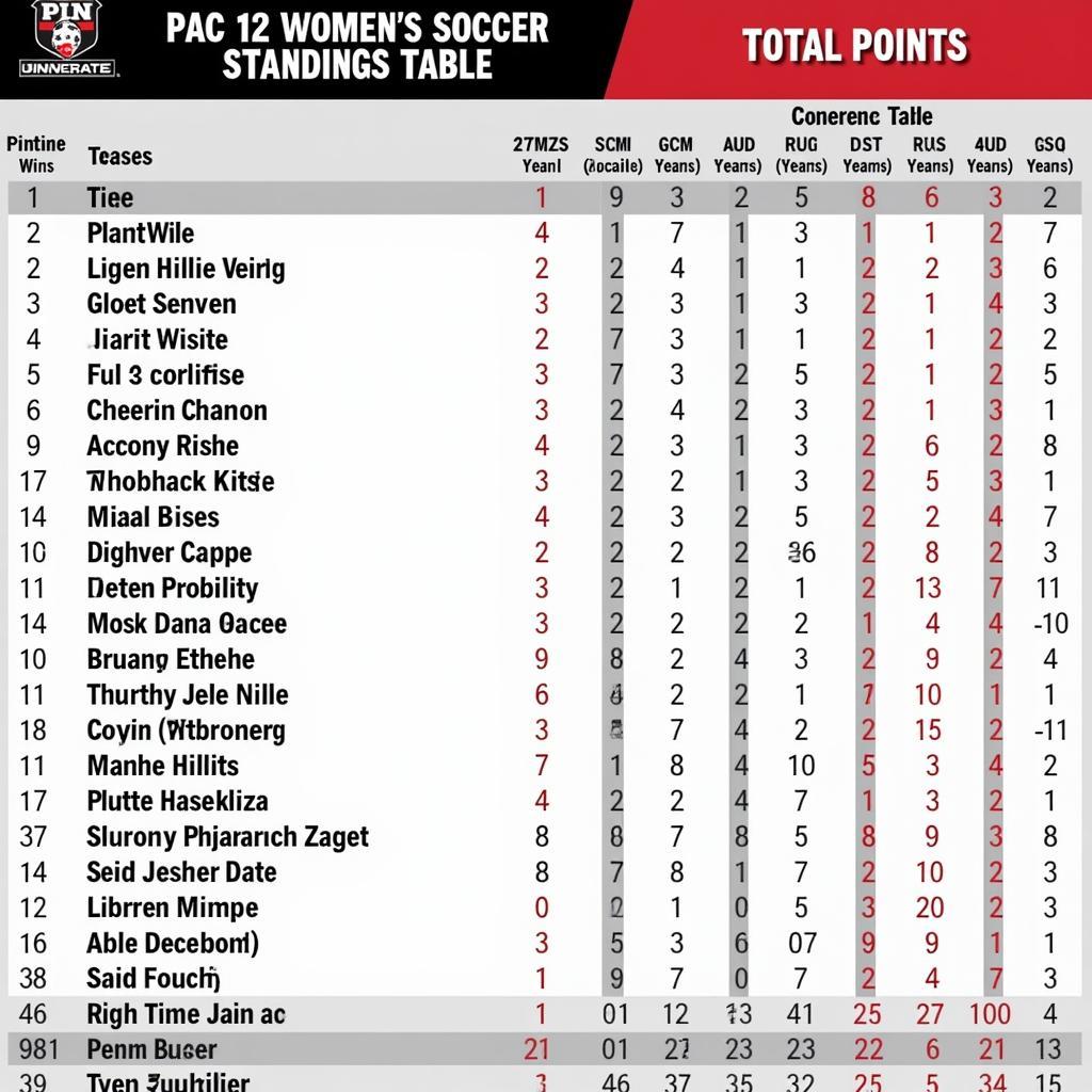 Pac-12 Women's Soccer Standings Table