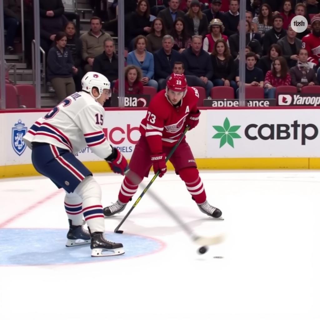 Artemi Panarin using his stick to control the puck during a game