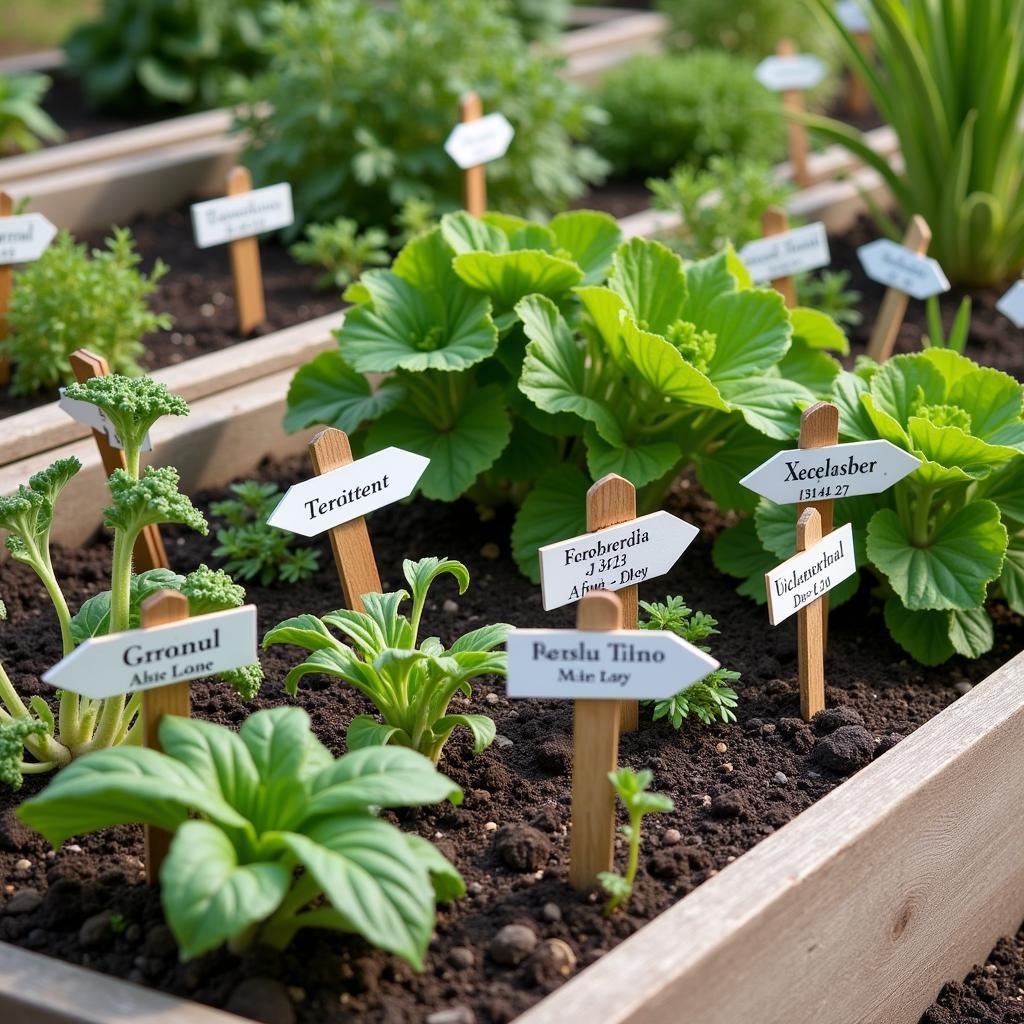 Plant markers in a vegetable garden