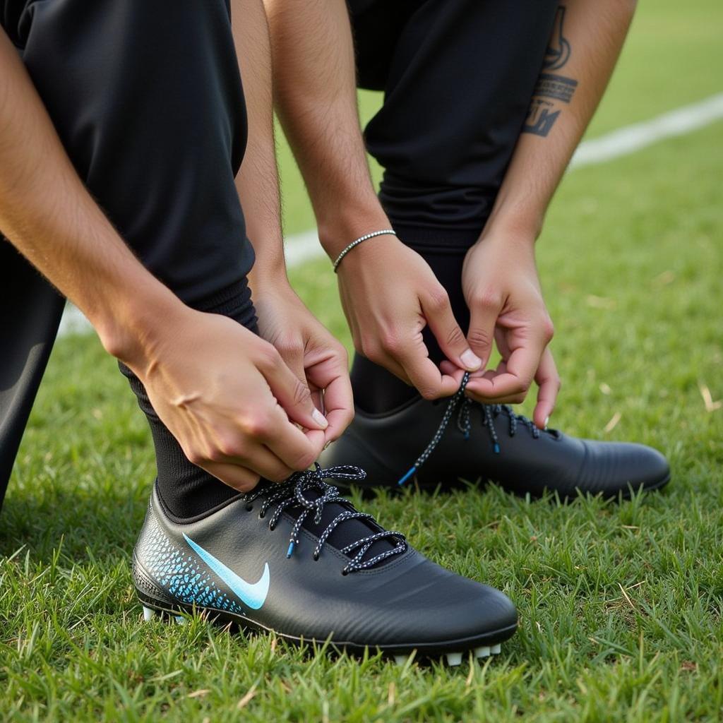 A soccer player wearing the Rush Pro 4.0 soccer cleats, ready for action