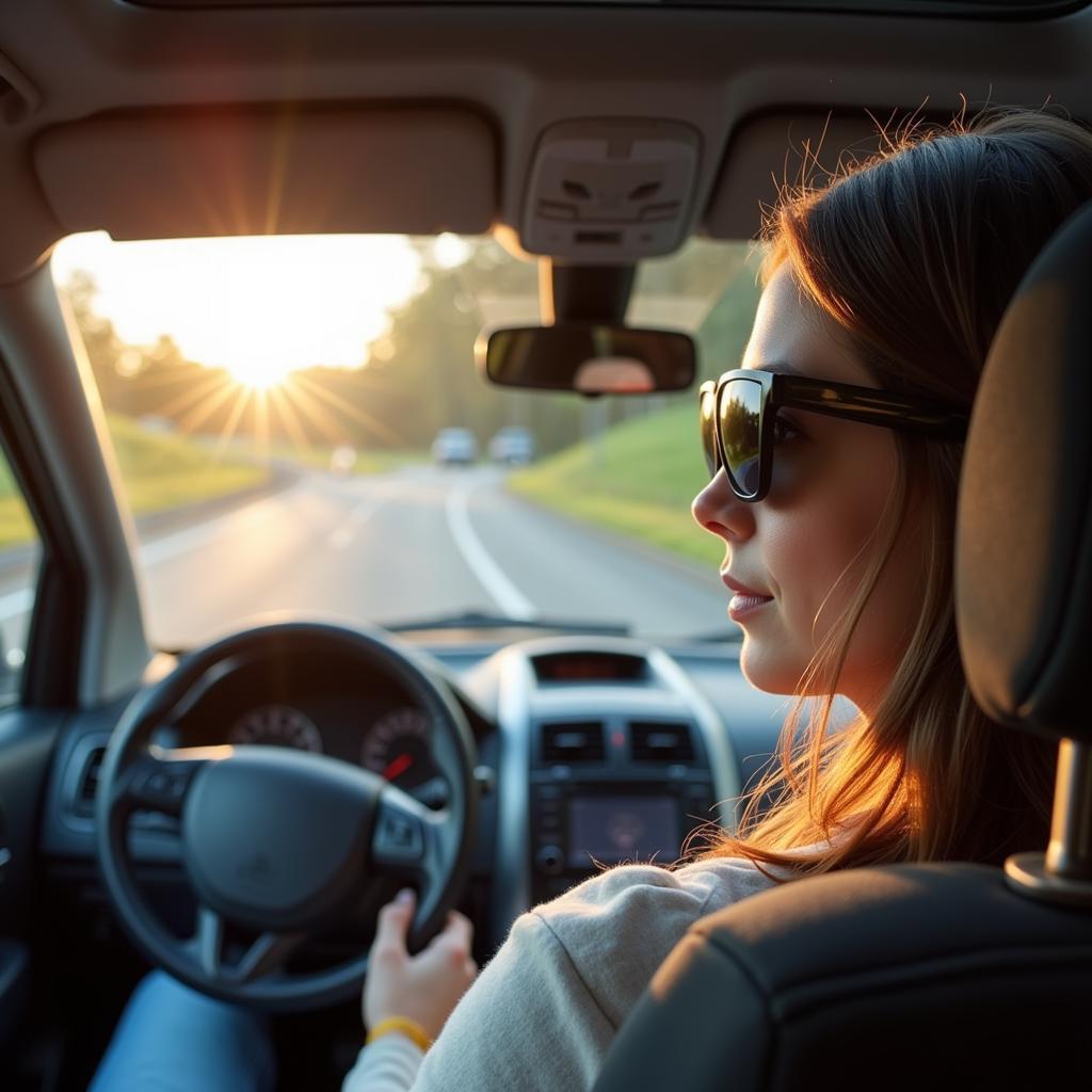 Polarized sunglasses reducing dashboard glare