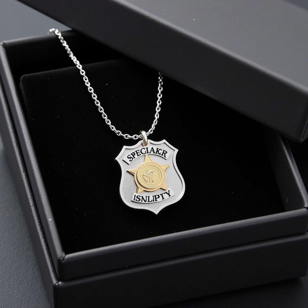 A custom police badge necklace presented in a elegant gift box