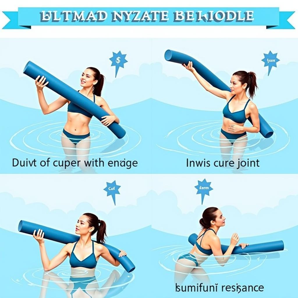 Pool Noodle Exercises: A woman performing water aerobics using a deluxe pool noodle for support and resistance.