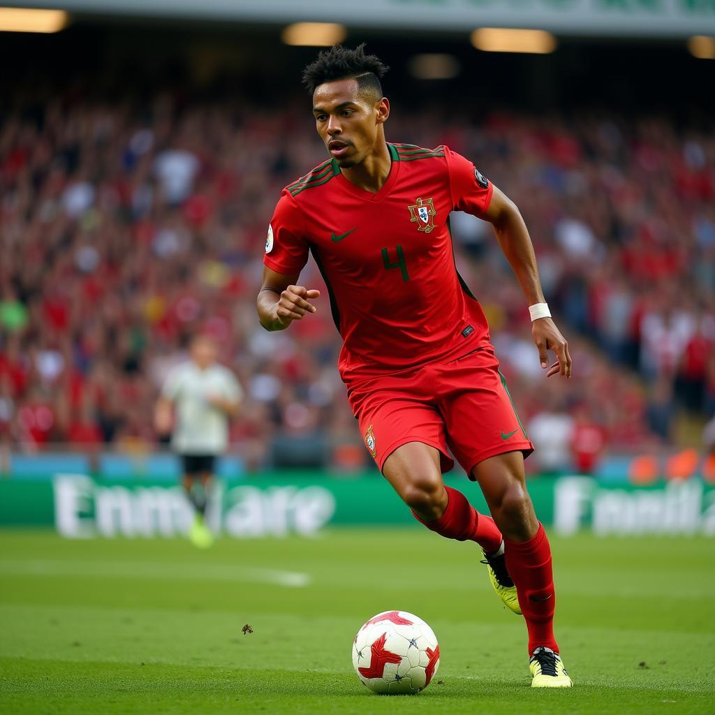 Rafael Leao in action wearing the Portugal jersey