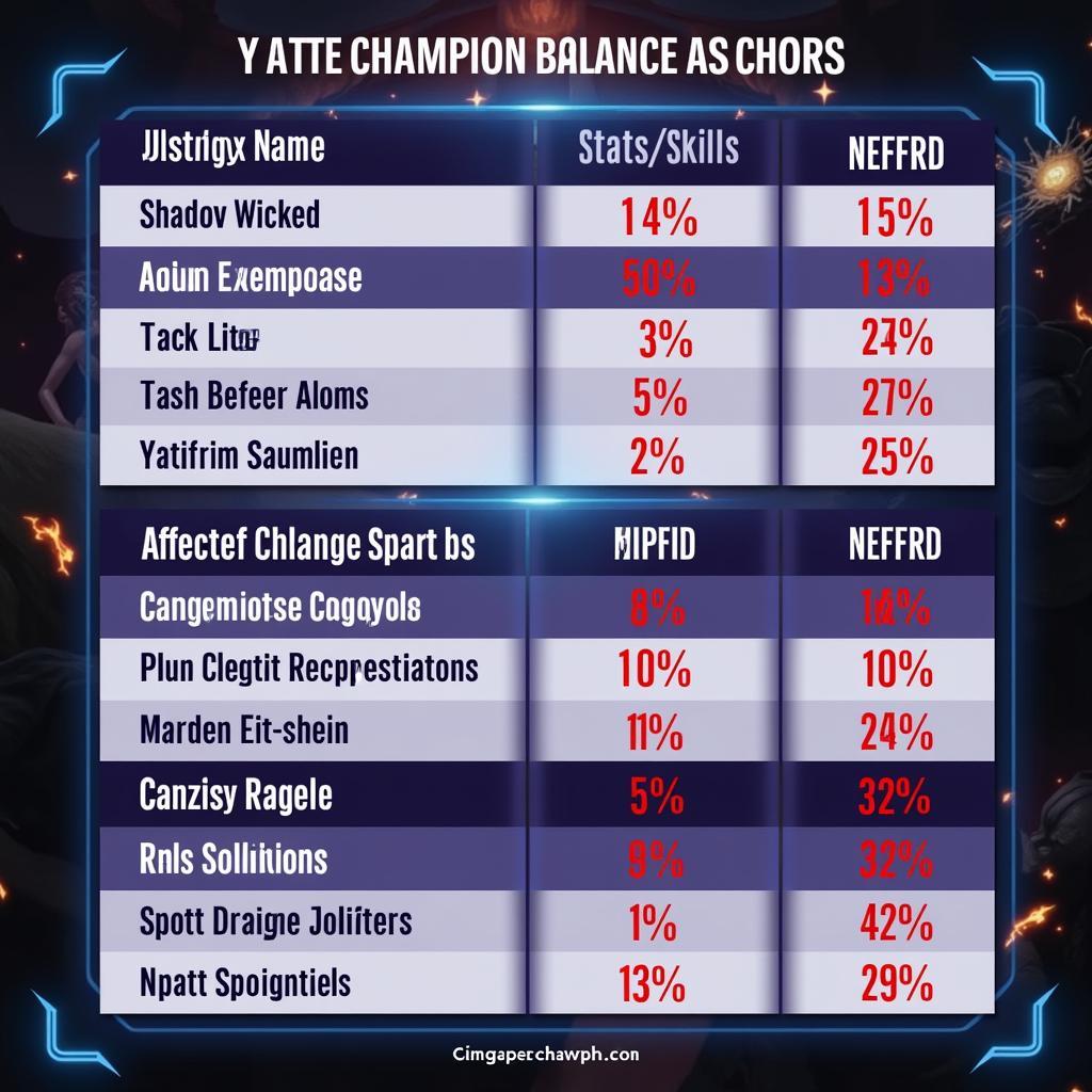 Raid Shadow Legends Champion Balance Changes Chart