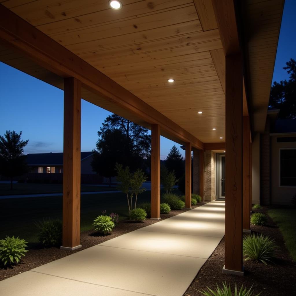 Recessed Exterior Ceiling Lights Illuminating a Pathway