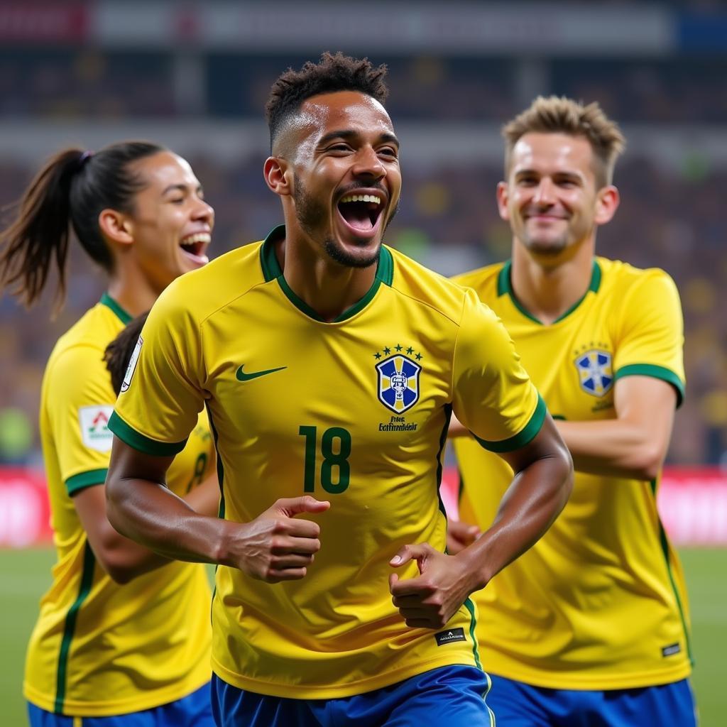 Richard Brazil celebrating a goal with teammates