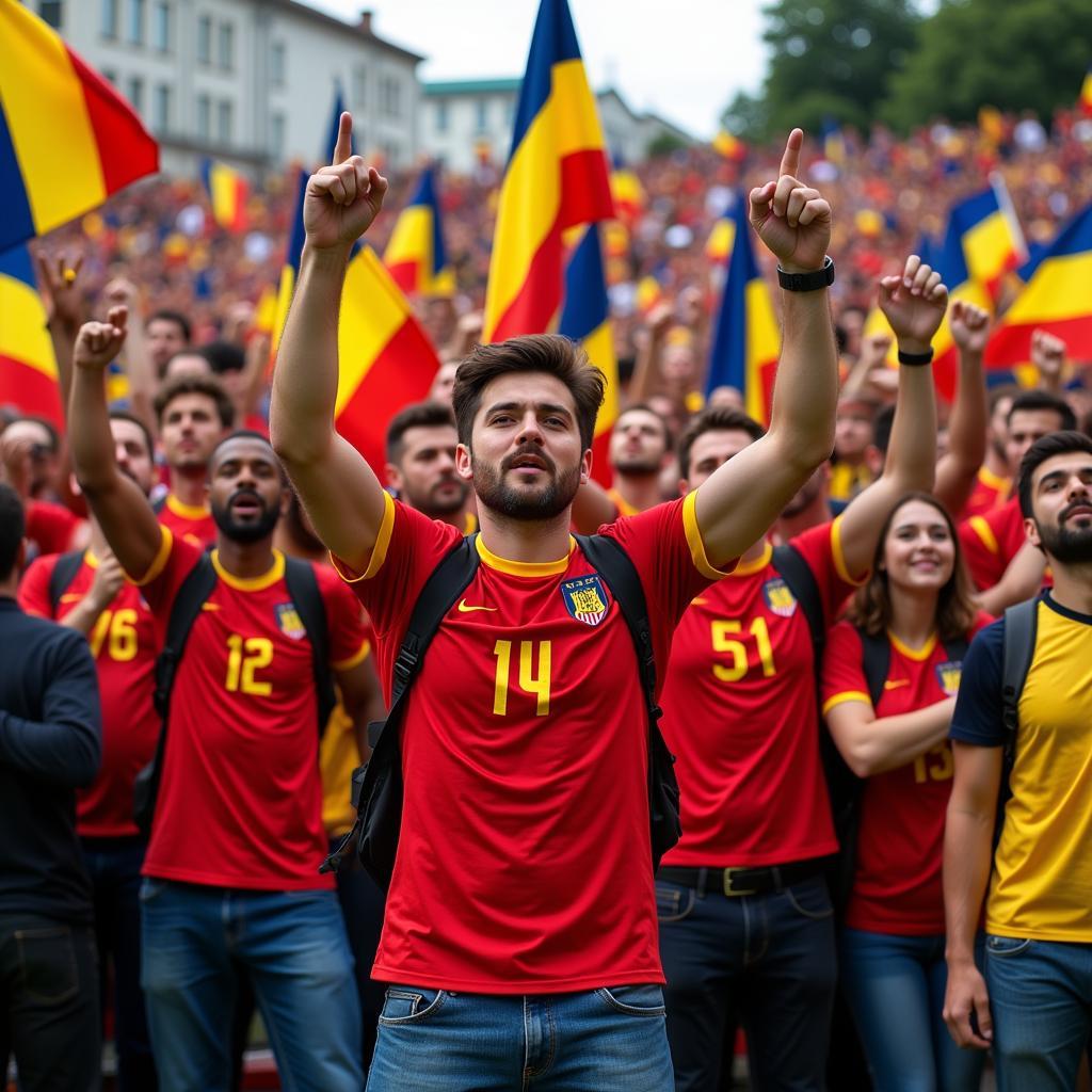 Romanian Fans Wearing National Jerseys